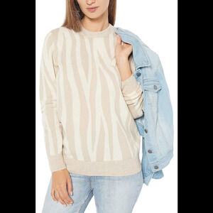 Soft by Naadam 100%Cashmere Zebra Printed Pullover Sweater Cream Zebra - Regular